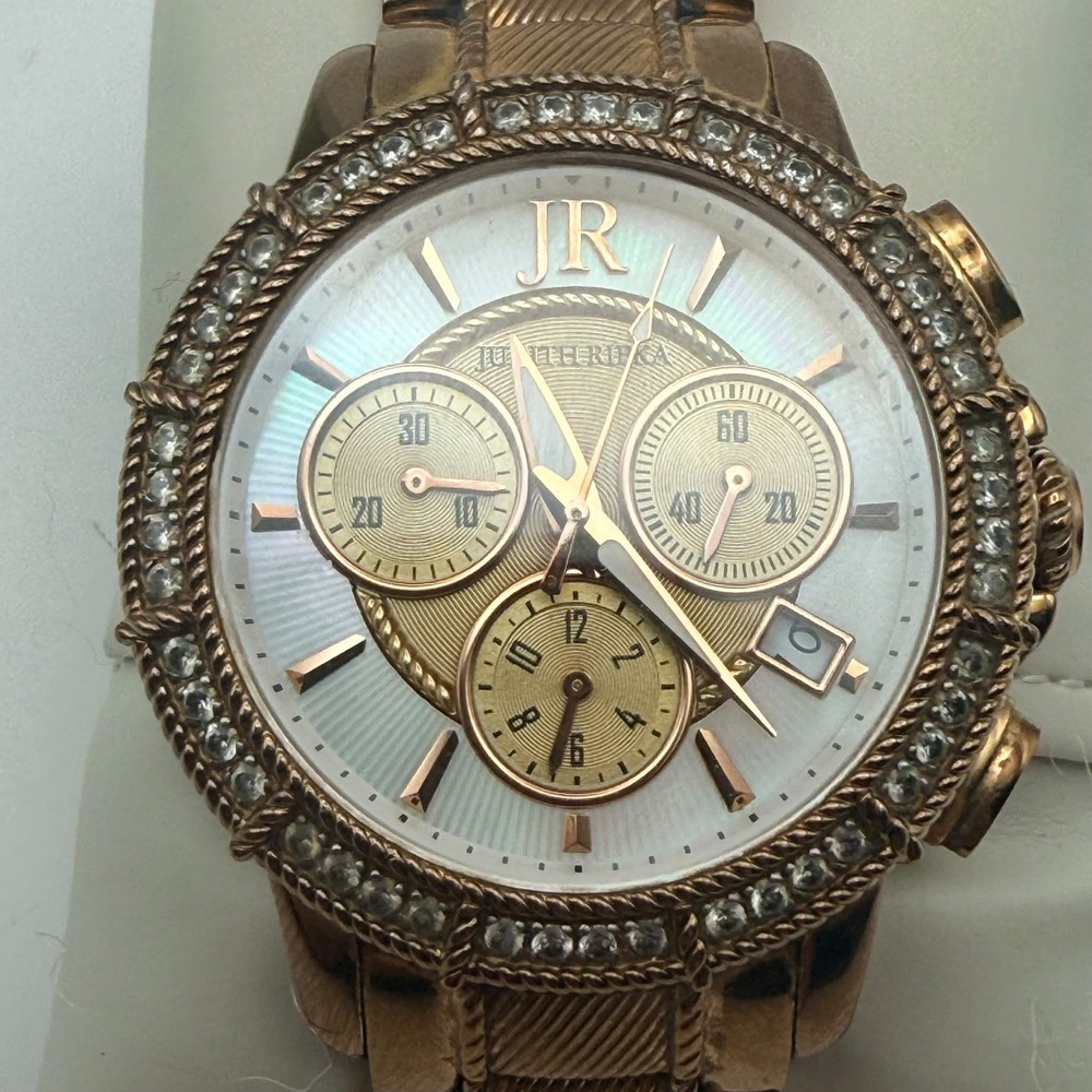 Judith Ripka Chronograph Watch Women Rose Gold Tone Crystal Bezel MOP Dial Box